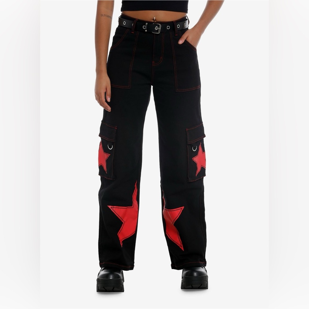 Hot Topic Red Star Grommet Cargo Pants Size Large